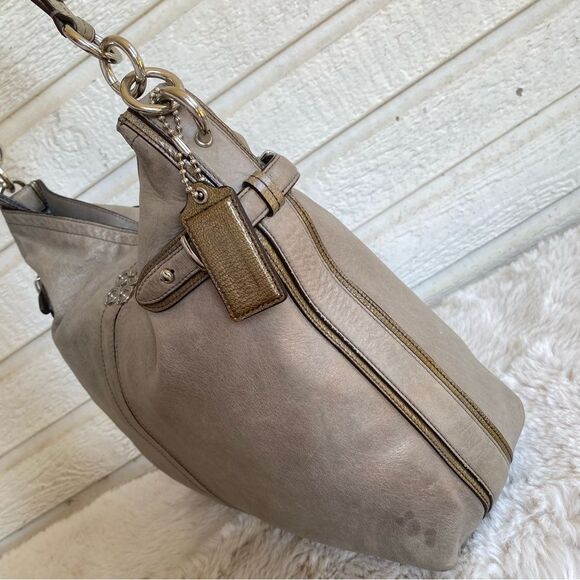 COACH Colette Grey Tan Op Art Leather Hobo Shoulder Bag 16442 - Picture 5 of 10